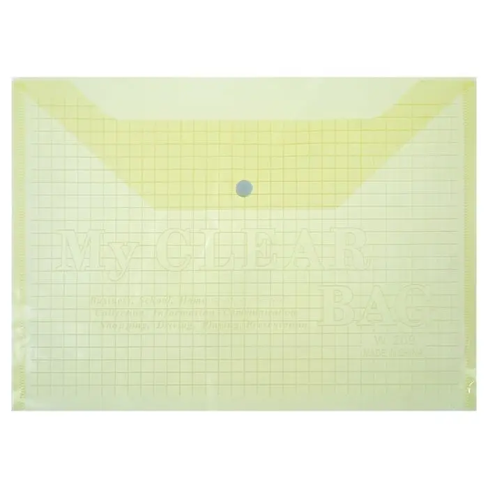 Папка-конверт на кнопке, А4, 120 мкм, Calligrata "Клетка", прозрачный, жёлтый