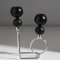 Подсвечник металл,дерево на 2 свечи"Шары.Абстракция"d=2,2 см чёрный и хром11,5х7х16,2 см