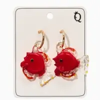 Серьги из стекла "Море", рыба, цвет красный в золоте