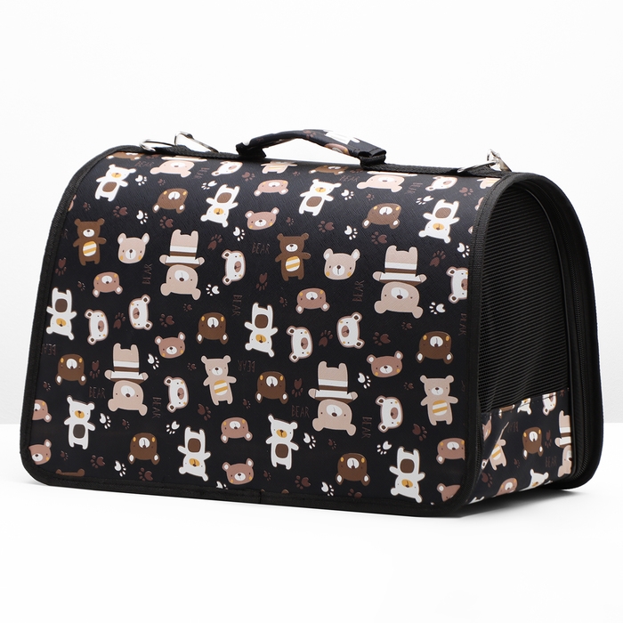 Сумка-переноска каркасная Сумка-переноска каркасная "Медвежонки", размер M, 40 х 21 х 27 см, чёрный