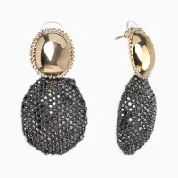 Серьги "Сияние вечера" овал двойной, цвет серый в золоте