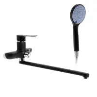 Смеситель для ванны ZEIN Z2493, излив 35 см, картридж 35 мм, с душ набором, черный/хром