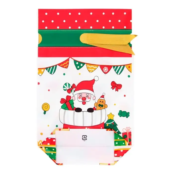 Пакет полиэтиленовый подарочный, с завязками "Новогодний носок", 15х23см.