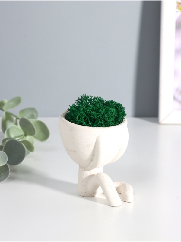 Кашпо бетонное "Мистер Грин" со мхом 6,7*6*6,5 см белый (мох зеленый стабилизированный)