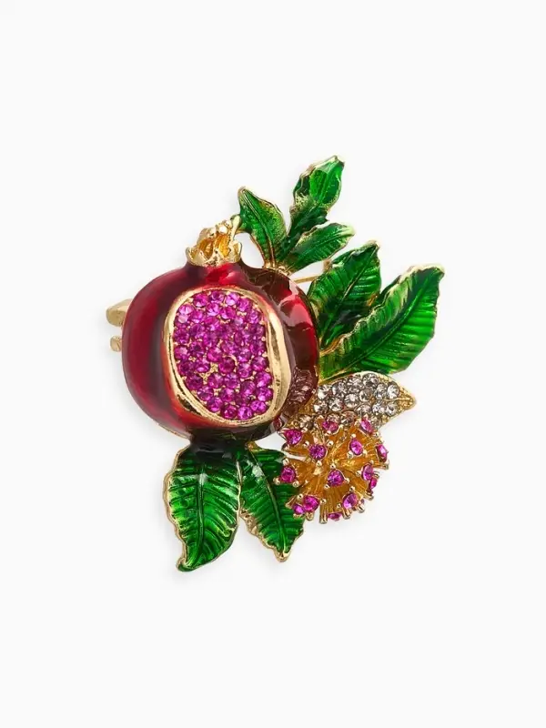 Брошь "Гранат" с цветком, со стразами, цветная в золоте