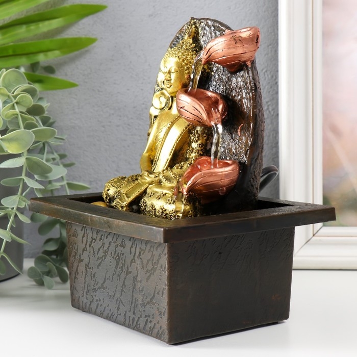 Фонтан настольный от сети "Будда медитирует у фонтана" 13х13х20 см