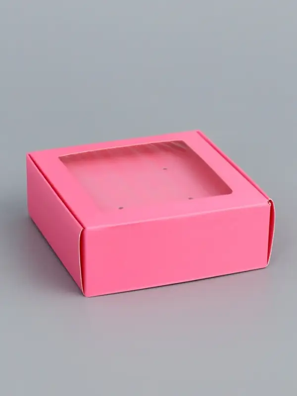 Коробка для бижутерии с PVC окном 8&times;8&times;3 см, розовый