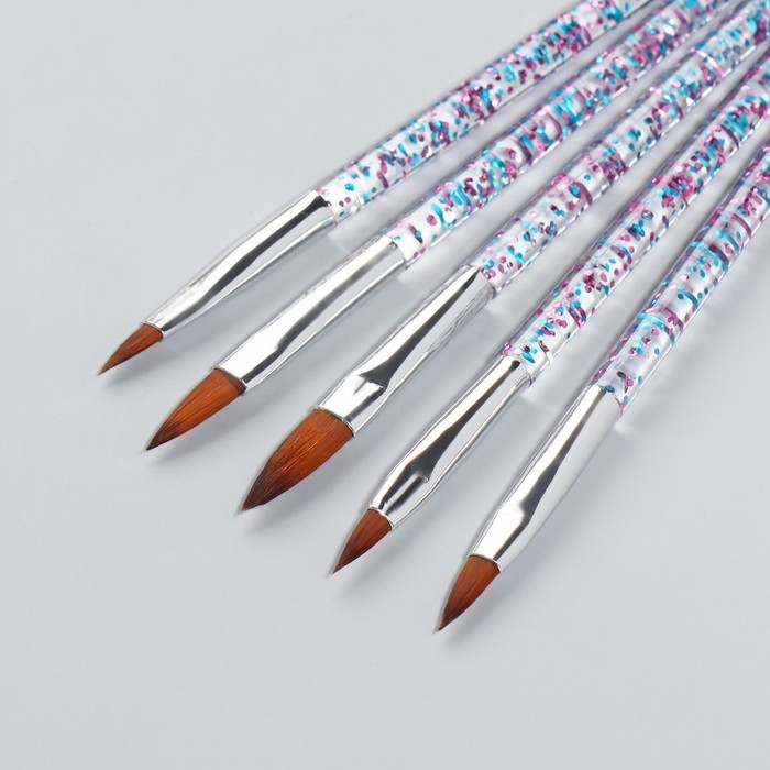 Набор кистей для наращивания и дизайна ногтей &laquo;Лепесток&raquo;, 5 шт, 14 см, цвет прозрачный