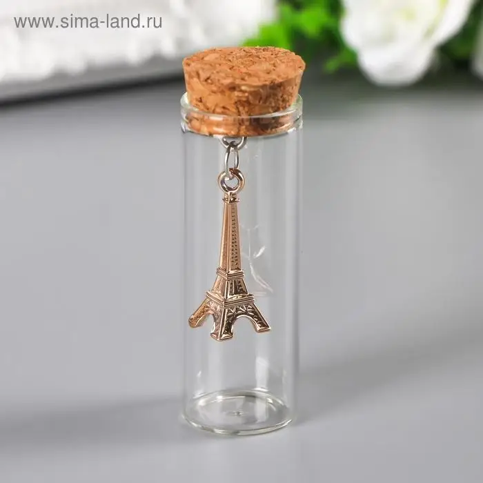 Декор для творчества стекло "Бутылочка с пробкой - Эйфелева башня" 6х2х2 см