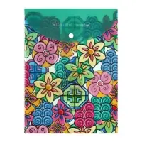 Папка-конверт на кнопке, А4, 180 мкм, "Цветы", МИКС