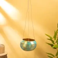 Подсвечник подвесной из кокоса, 10-13 см, бирюзово-золотой