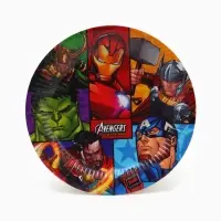 Набор бумажной посуды 10 персон: стакан, тарелка, скатерть, Мстители