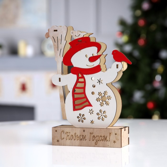 Светодиодная фигура &laquo;Снеговик&raquo; 16.5 &times; 20 &times; 5 см, дерево, батарейки LR1130х3 (в комплекте), свечение тёплое белое