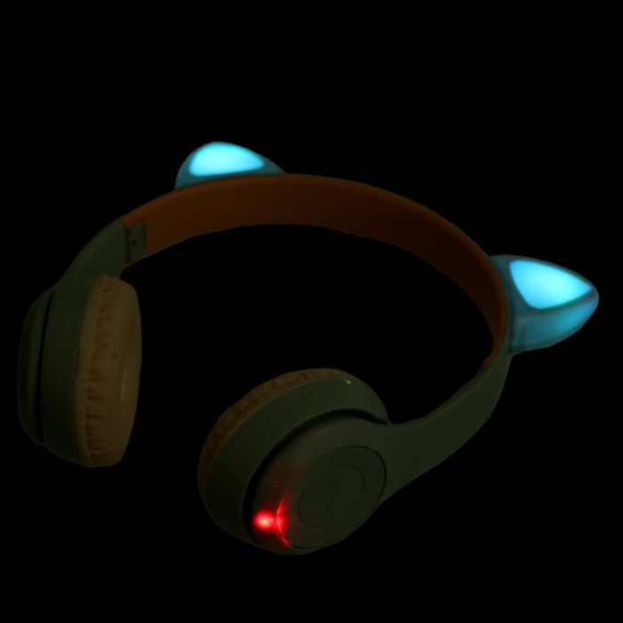 Наушники беспроводные &laquo;Котик&raquo;, звуковые и световые эффекты, складные, цвет серый