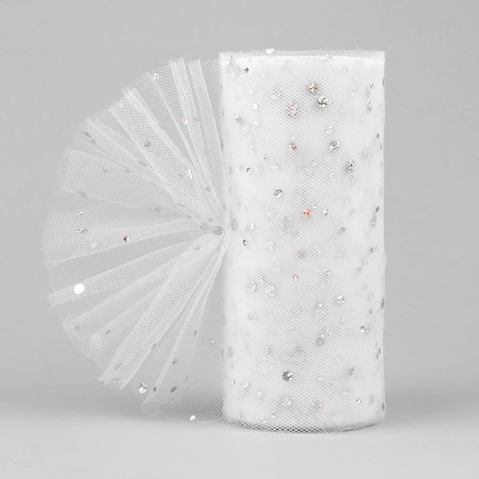 Фатин с блёстками, 15 см, 11 &plusmn; 1 г/кв.м, 23 &plusmn; 1 м, цвет белый №1