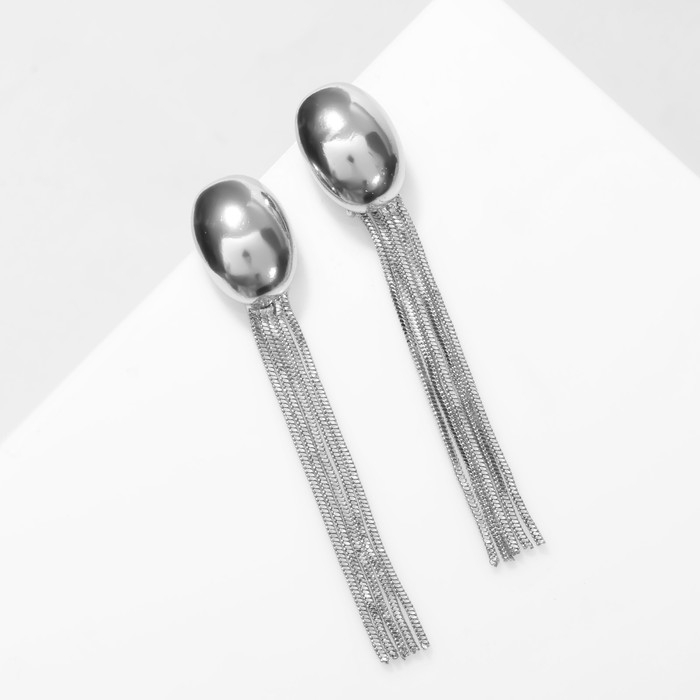 Серьги висячие &laquo;Стерео&raquo; овал, цвет серебро