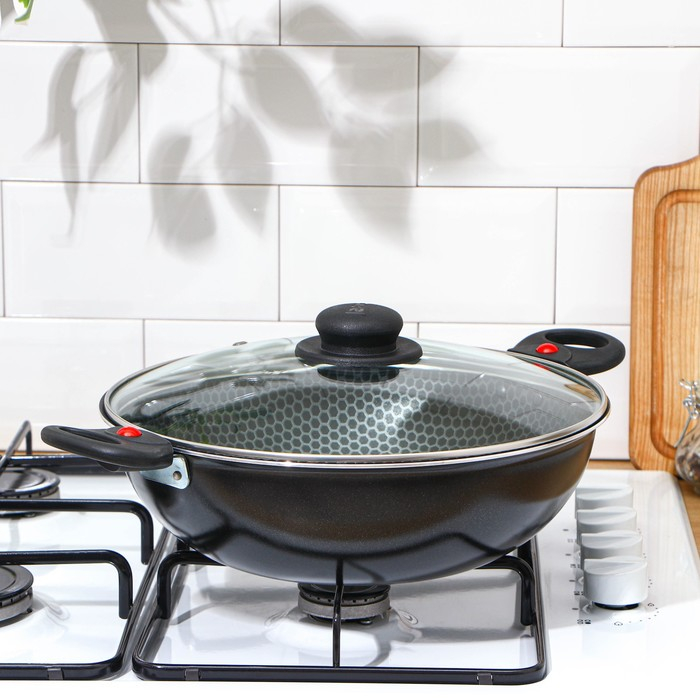 Казан Forever, 3,5 л, d=28 см, две съёмные ручки, стеклянная крышка, антипригарное покрытие, цвет чёрный