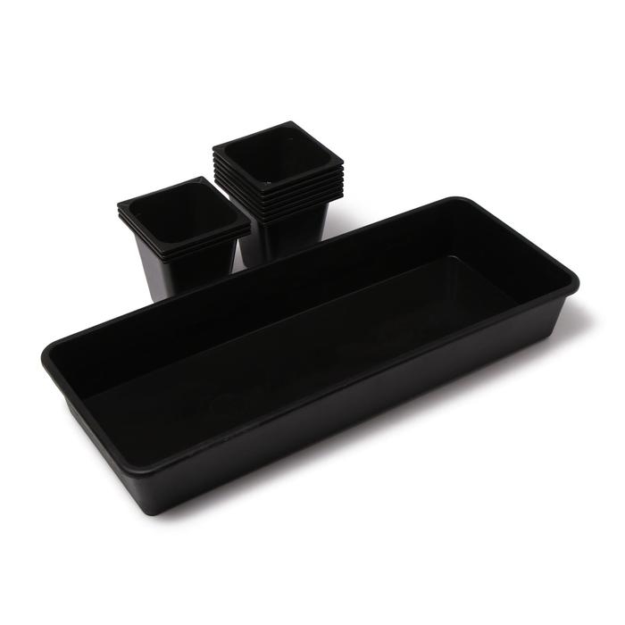 Набор для рассады: стаканы по 1 л (10 шт.), поддон 61 &times; 23 см, чёрный