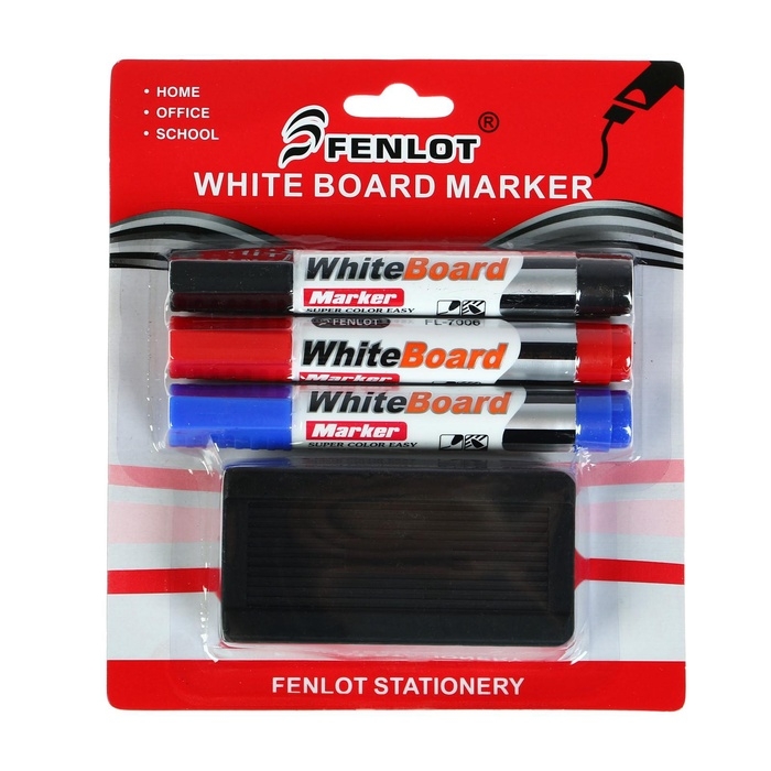 Набор маркеров для доски, 3 цвета, 3 мм, с губкой, блистер Набор маркеров для доски, 3 цвета, 3 мм, с губкой, блистер