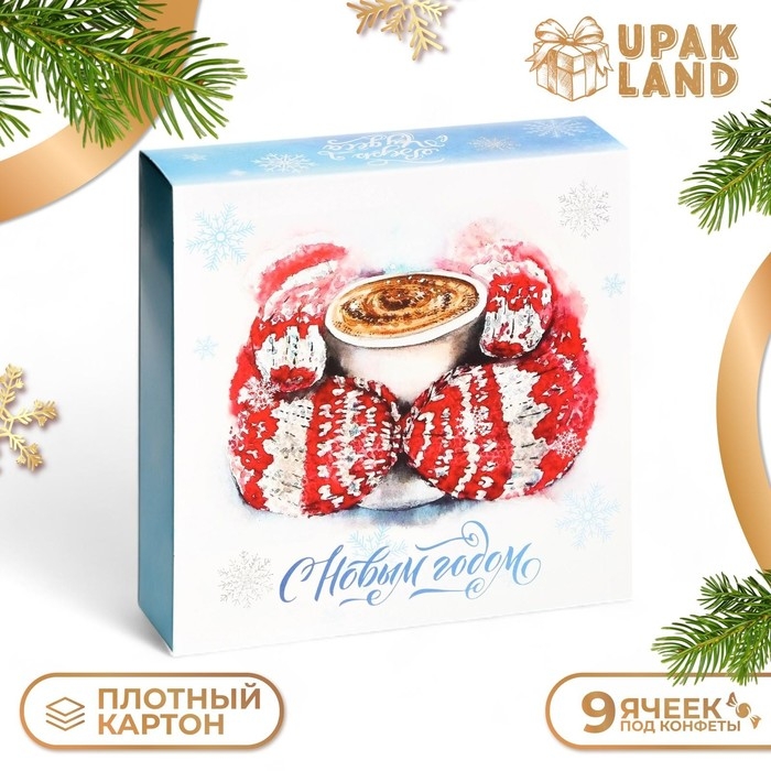 Новый год. Коробка под 9 конфет Новый год. Коробка под 9 конфет "Снежинки", 13,7 х 13,7 х 3,5 см, кондитерская упаковка