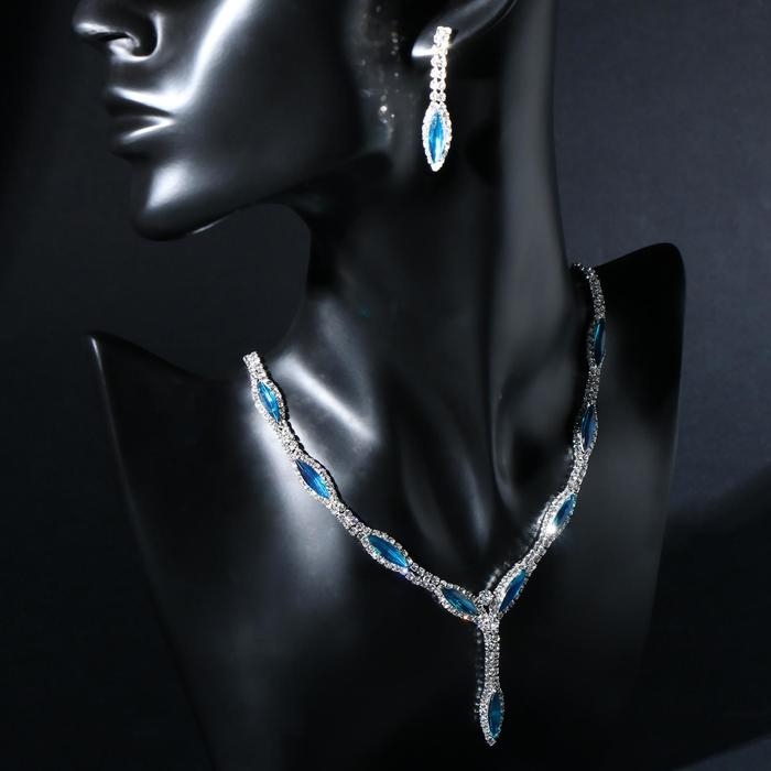 Набор 2 предмета: серьги, колье «Листопад» тонкий ромб, цвет бирюзово-белый в серебре, 45 см Набор 2 предмета: серьги, колье «Листопад» тонкий ромб, цвет бирюзово-белый в серебре, 45 см