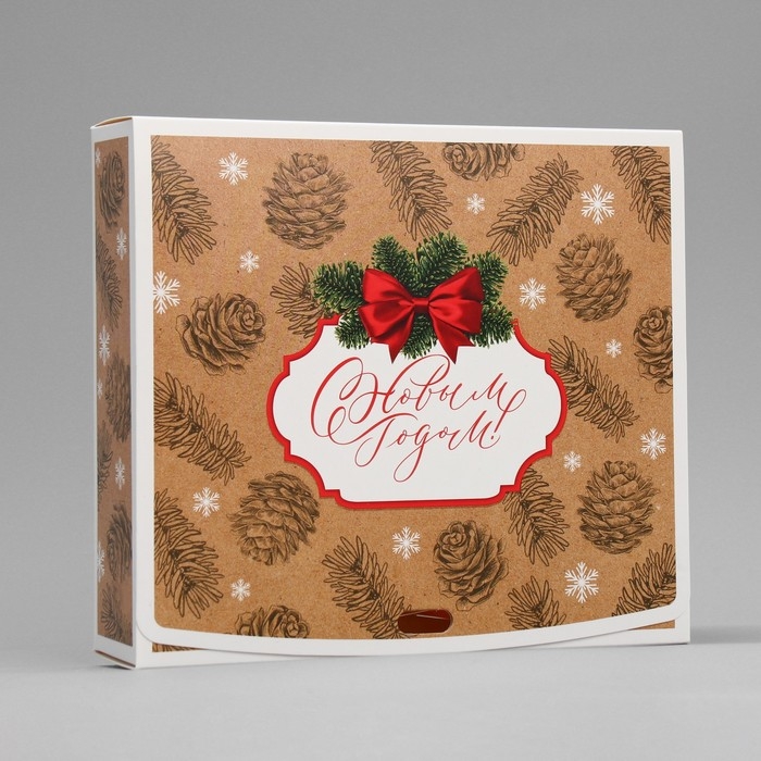 Коробка подарочная новогодняя складная &laquo;С Новым годом&raquo;, крафт, 20 х 18 х 5 см, БЕЗ ЛЕНТЫ, Новый год