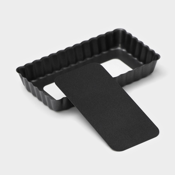 Форма для выпечки «Рифлёный прямоугольник», 12×6,5 см, съёмное дно, антипригарное покрытие, цвет чёрный Форма для выпечки «Рифлёный прямоугольник», 12×6,5 см, съёмное дно, антипригарное покрытие, цвет чёрный