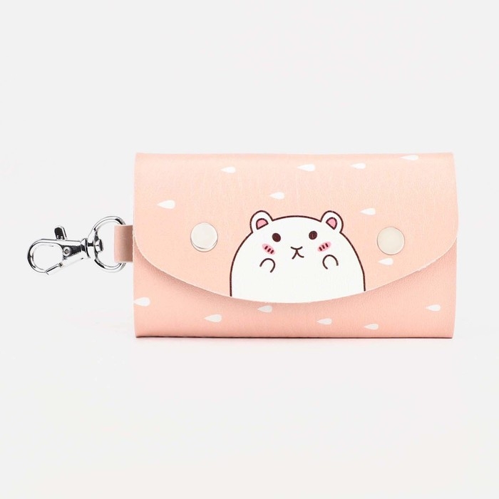 Ключница на кнопках, длина 10,8 см, 7 карабинов, цвет бежевый