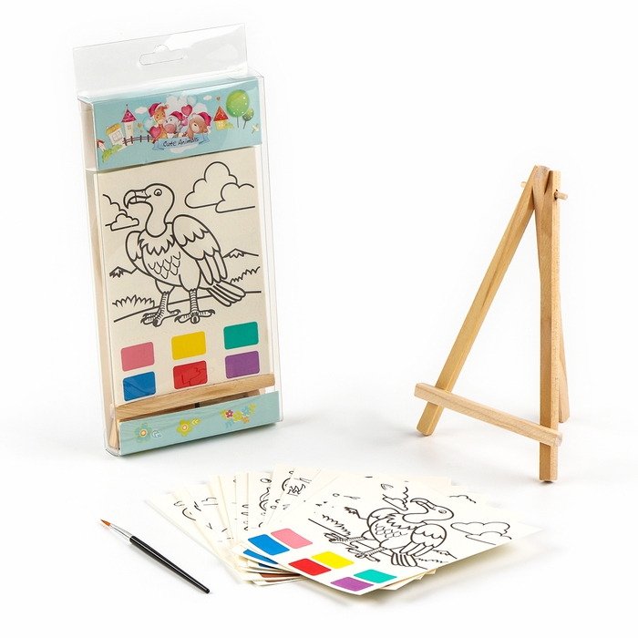 Водная раскраска &laquo;Животные&raquo;, с кисточкой и мольбертом, виды МИКС