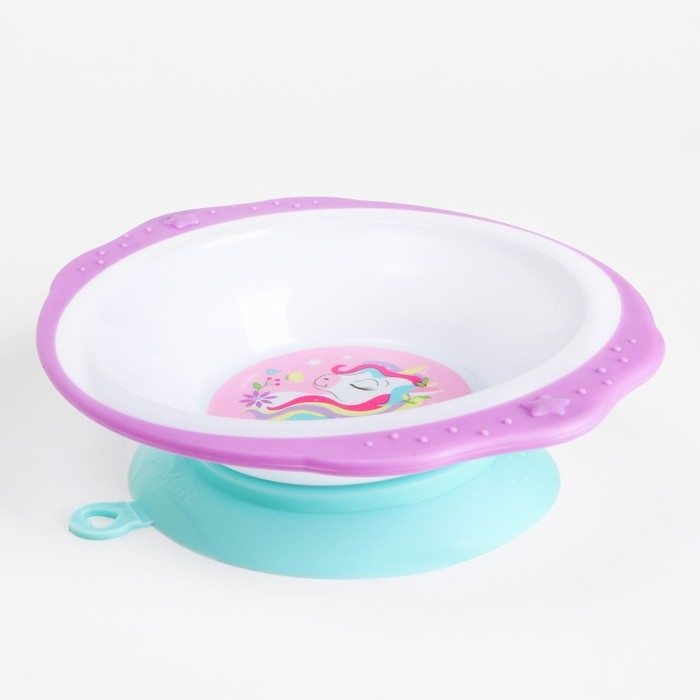 Набор детской посуды &laquo;Единорожек&raquo;, тарелка на присоске 250мл, вилка, ложка