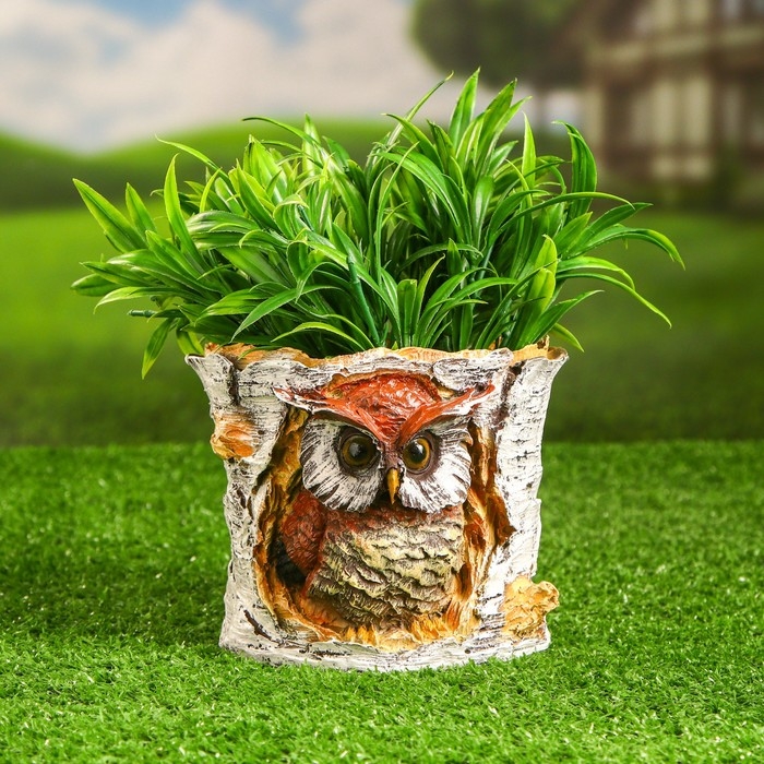 Фигурное кашпо "Филин в березовом дупле" 12х15см