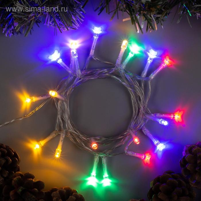 Гирлянда &laquo;Нить&raquo; 2 м, IP20, прозрачная нить, 20 LED, 2 режима, батарейки AAх3 (нет в комплекте), свечение мульти