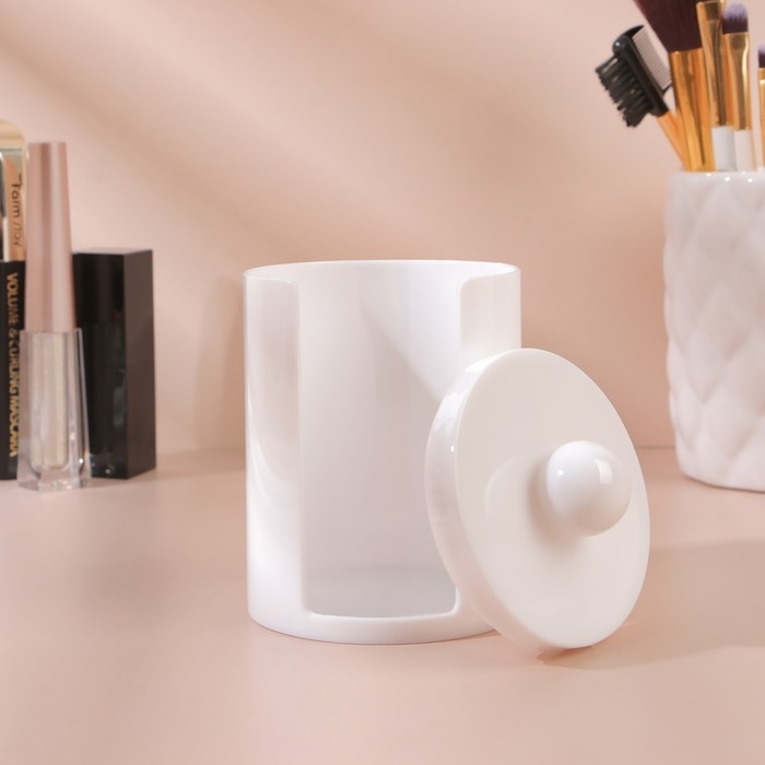 Органайзер для ватных дисков, с крышкой, d = 6,7 × 11 см, цвет белый Органайзер для ватных дисков, с крышкой, d = 6,7 × 11 см, цвет белый