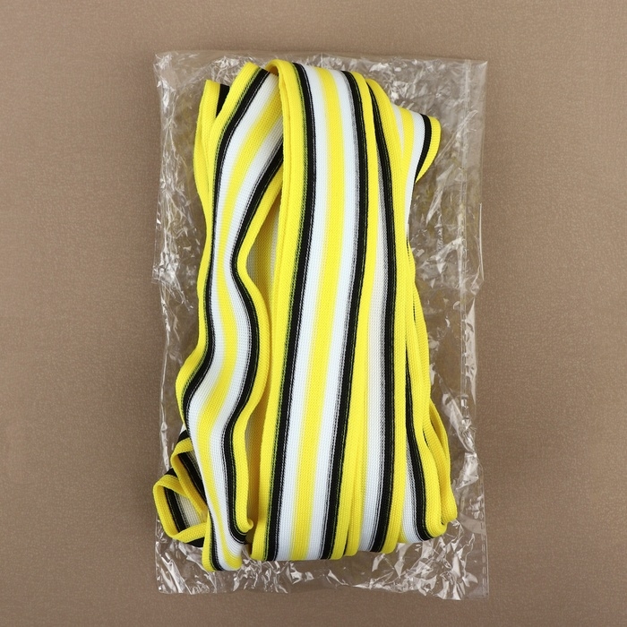 Тесьма трикотажная лампас 40 мм, 9,1 &plusmn; 0,5 м, цвет жёлтый/чёрный/белый