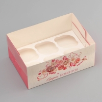 Коробка для 6 капкейков с прозрачной крышкой, "Сладких моментов", 23 &times; 16 &times; 10 см, кондитерская упаковка