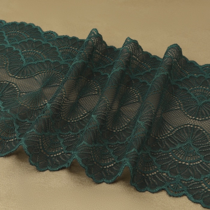 Кружевная эластичная ткань, 180 мм &times; 2,7 &plusmn; 0,5 м, цвет изумрудный