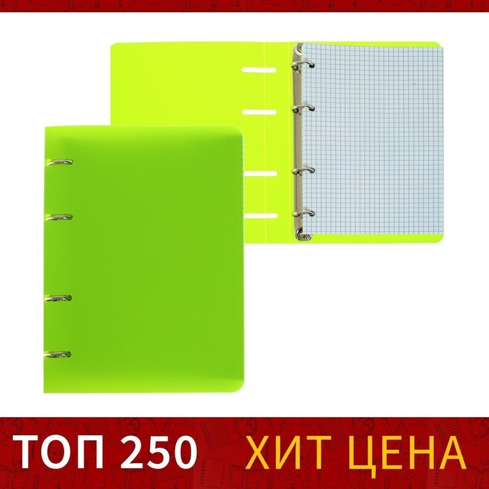 Тетрадь на кольцах A5 80 листов в клетку Calligrata Салатовая, пластиковая обложка, блок офсет