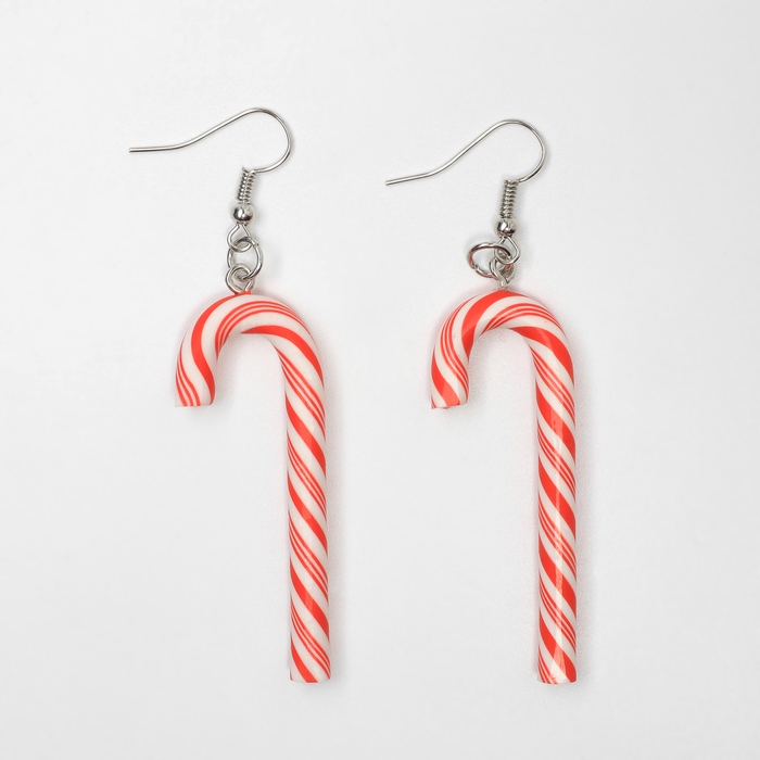 Новый год! Серьги &laquo;Новогодние&raquo; леденец, цвет бело-красный в серебре
