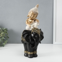 Сувенир полистоун "Маленький Будда на чёрном слоне" 14х14х30 см