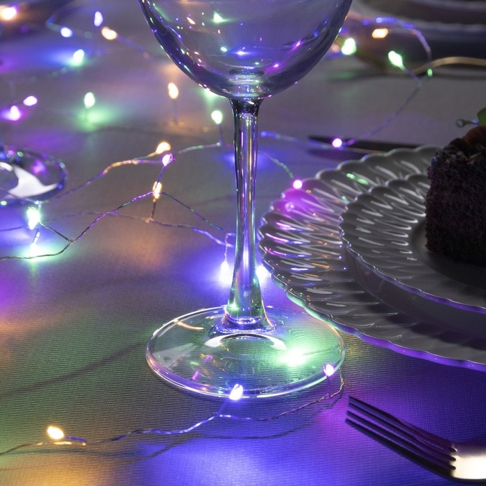 Гирлянда &laquo;Мишура&raquo; 10 м роса, IP20, серебристая нить, 200 LED, свечение мульти, 12 В