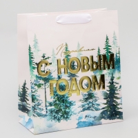 Пакет подарочный новогодний ламинированный вертикальный, конгревное тиснение &laquo;С Новым годом&raquo;, ML 23 х 27 х 11.5 см, Новый год
