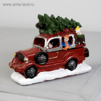 Светодиодная фигура &laquo;Автомобиль с ёлкой&raquo;, керамика, батарейки AG10х3 ( в комплекте), свечение тёплое белое