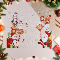 Наклейки на окна "Новогодние" пингвин, Дед Мороз, 65х45 см Наклейки на окна "Новогодние" пингвин, Дед Мороз, 65х45 см