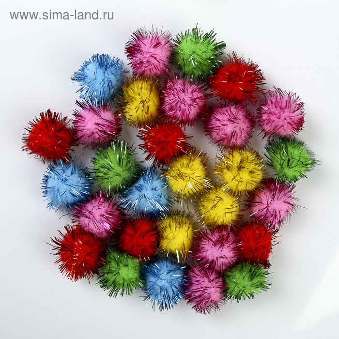 Помпоны для творчества, блестящие, 5 цветов, 25 мм, (набор 30 шт) Помпоны для творчества, блестящие, 5 цветов, 25 мм, (набор 30 шт)
