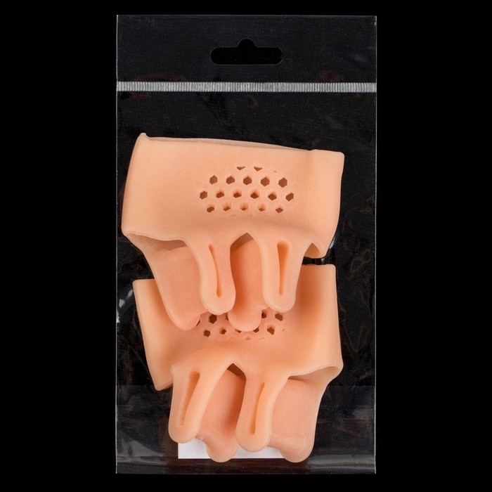 Корректоры - разделители для пальцев ног, на манжете, дышащие, 2 разделителя, силиконовые, 8 × 7 см, пара, цвет бежевый Корректоры - разделители для пальцев ног, на манжете, дышащие, 2 разделителя, силиконовые, 8 × 7 см, пара, цвет бежевый