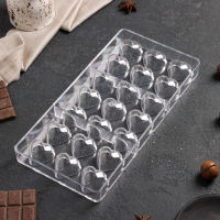 Форма для конфет и шоколада KONFINETTA &laquo;Сердца&raquo;, 27,5&times;13,5 см, 21 ячейка 2&times;3 см, цвет прозрачный