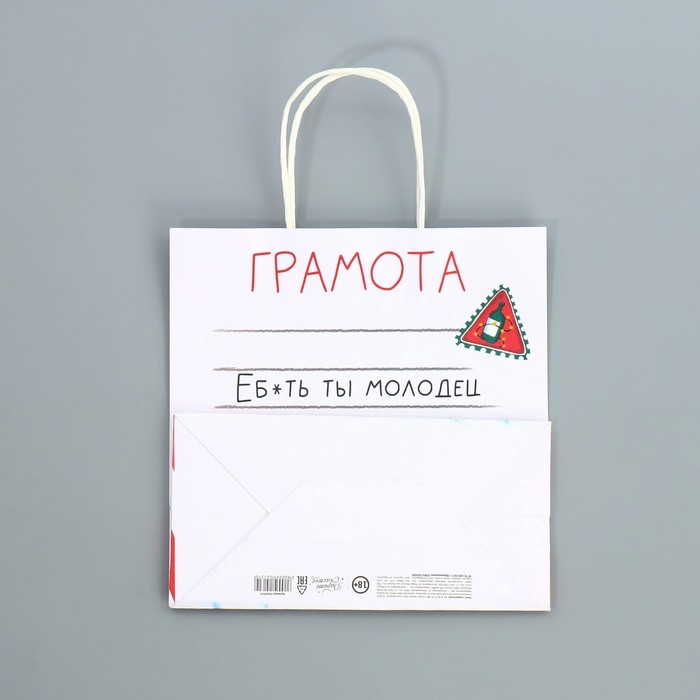 Пакет подарочный новогодний крафтовый &laquo;Молодец&raquo;, 22 х 22 х 11 см, Новый год