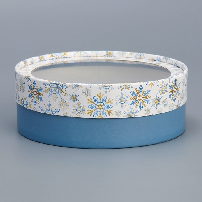 Коробка для макарун тубус с окном &laquo;Снежинки&raquo;, 16 х 16 х 5 см, Новый год