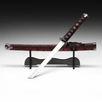 Сувенирное оружие &laquo;Катана на подставке&raquo;, чёрные ножны с красным узором, 70см