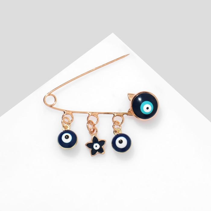 Булавка-оберег &laquo;Вера в себя&raquo;, 3 подвески 3,5 см, цвет бело-синий в золоте